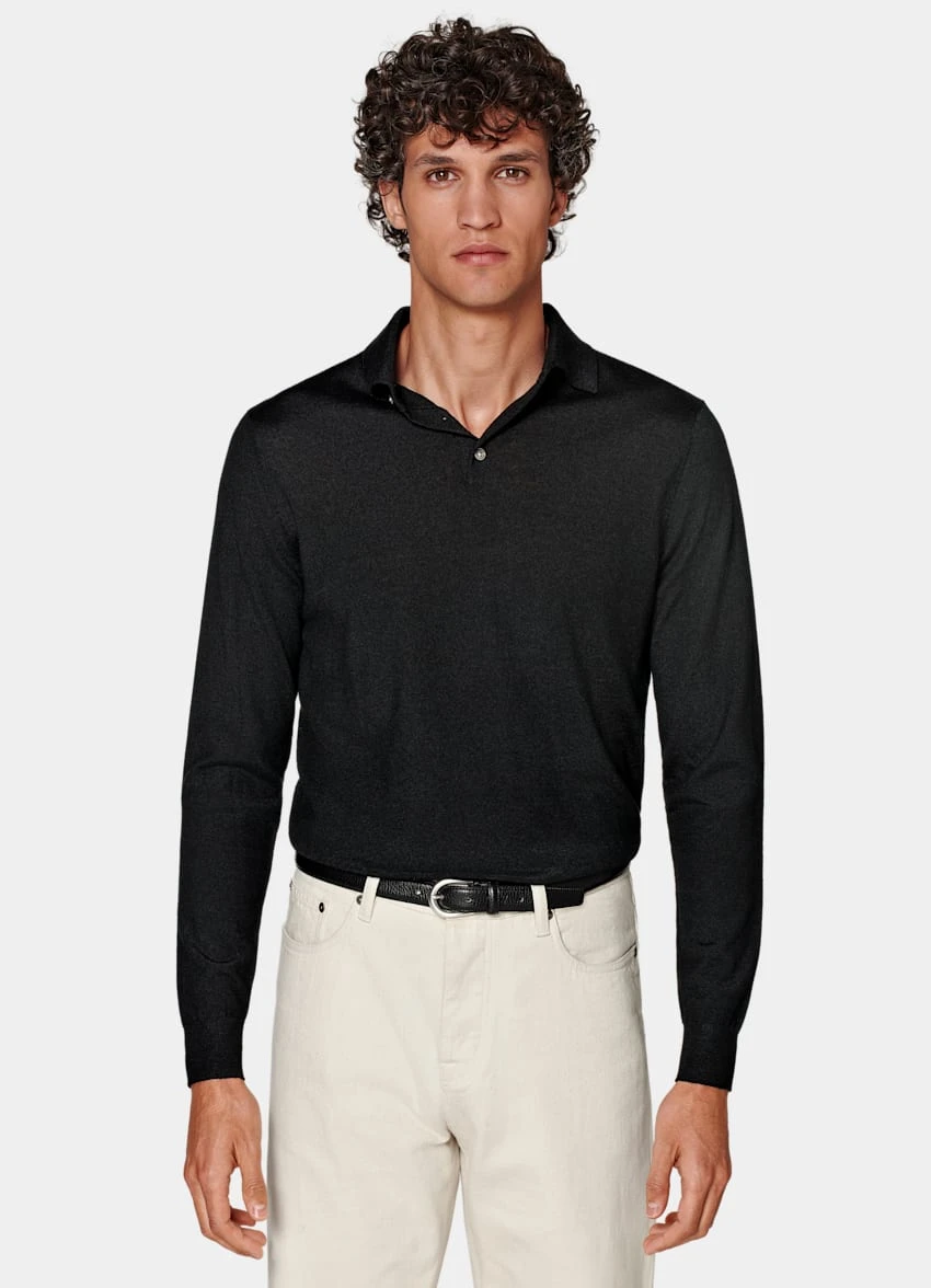 Black Long Sleeve Polo Shirt 2 Black Long Sleeve Polo Shirt - Image 2