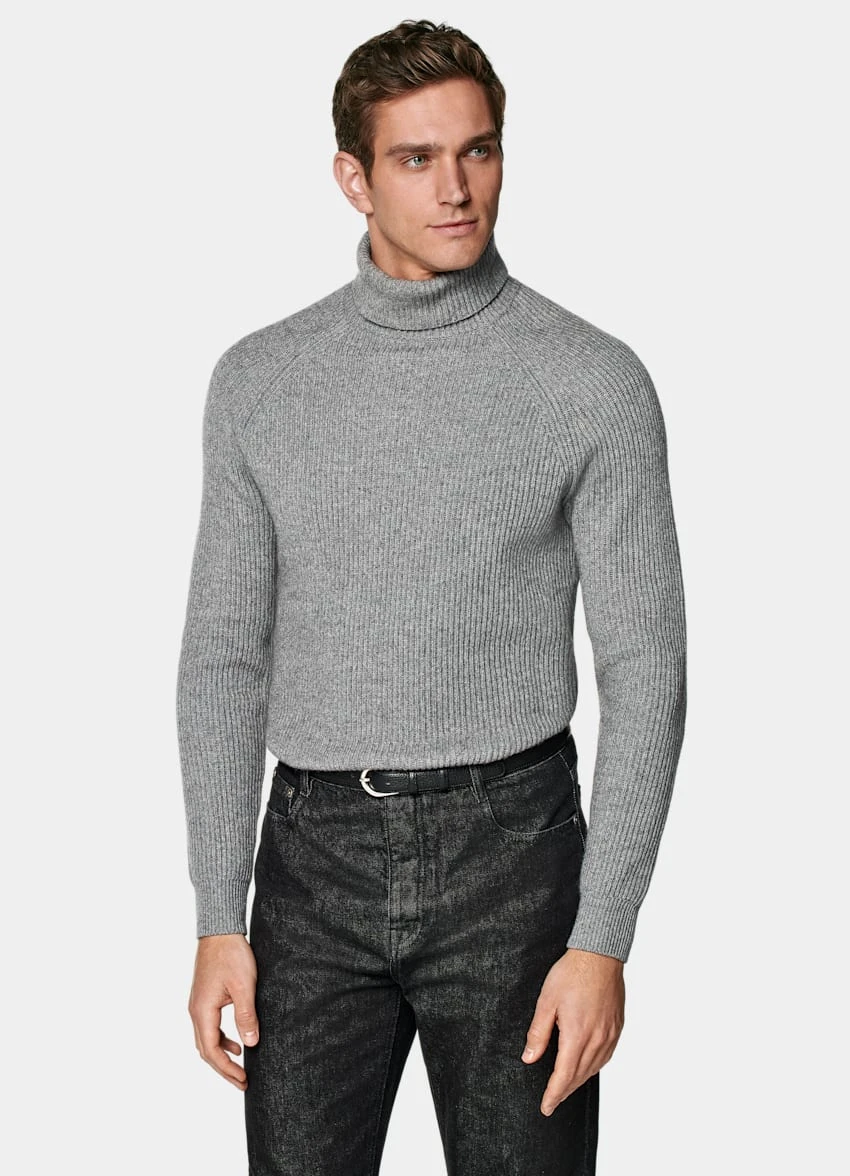 Grey Ribbed Turtleneck 2 Grey Ribbed Turtleneck - Image 2