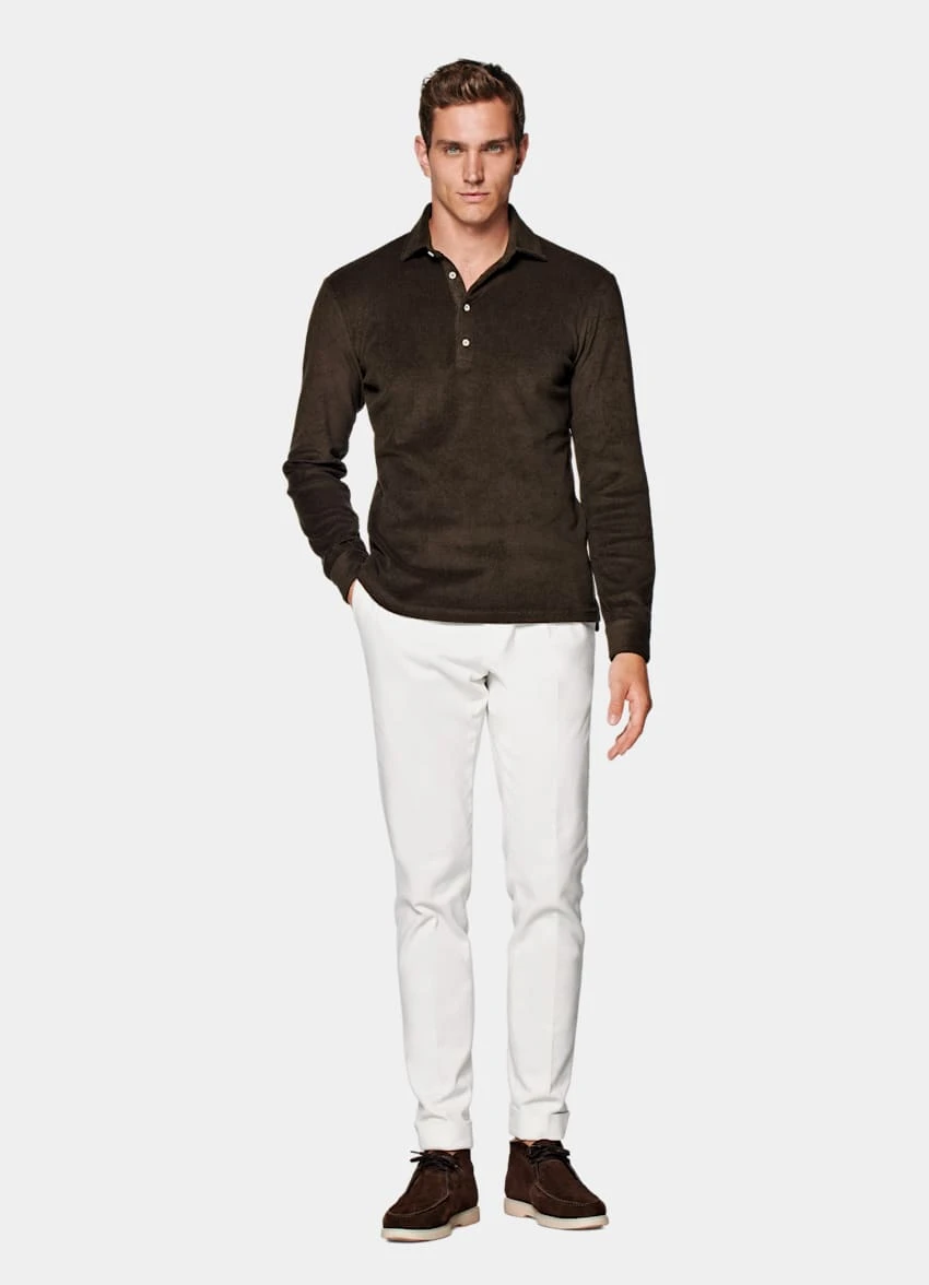 Dark Brown Long Sleeve Terry Polo Shirt 4 Dark Brown Long Sleeve Terry Polo Shirt - Image 4