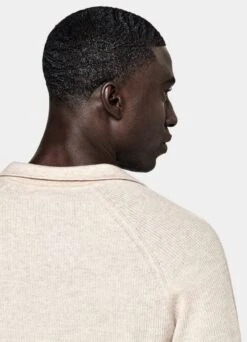 Light Brown Ribbed Long Sleeve Buttonless Polo Shirt 13 Light Brown Ribbed Long Sleeve Buttonless Polo Shirt -Suit Supply SW1530 106