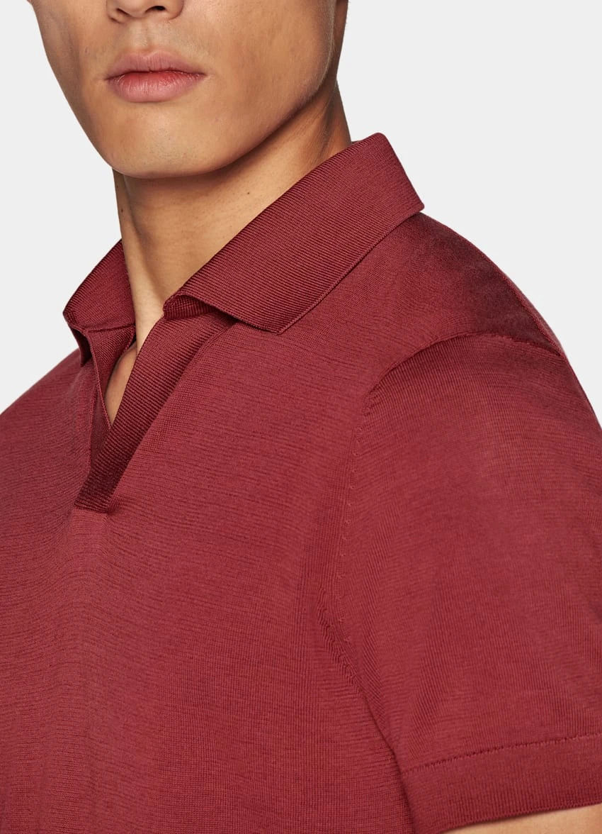 Red Buttonless Polo Shirt 3 Red Buttonless Polo Shirt - Image 3