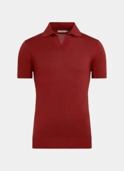Red Buttonless Polo Shirt 15 Red Buttonless Polo Shirt -Suit Supply SW1640 25