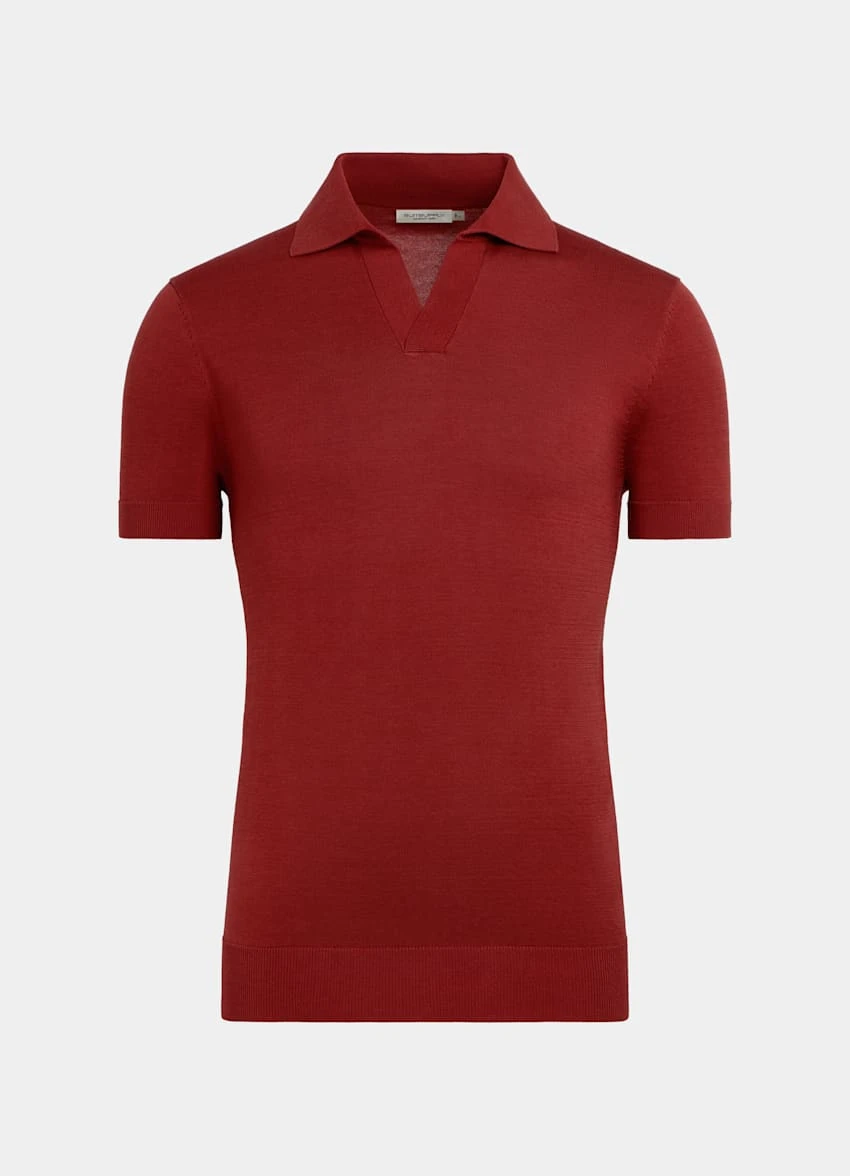 Red Buttonless Polo Shirt 8 Red Buttonless Polo Shirt - Image 8