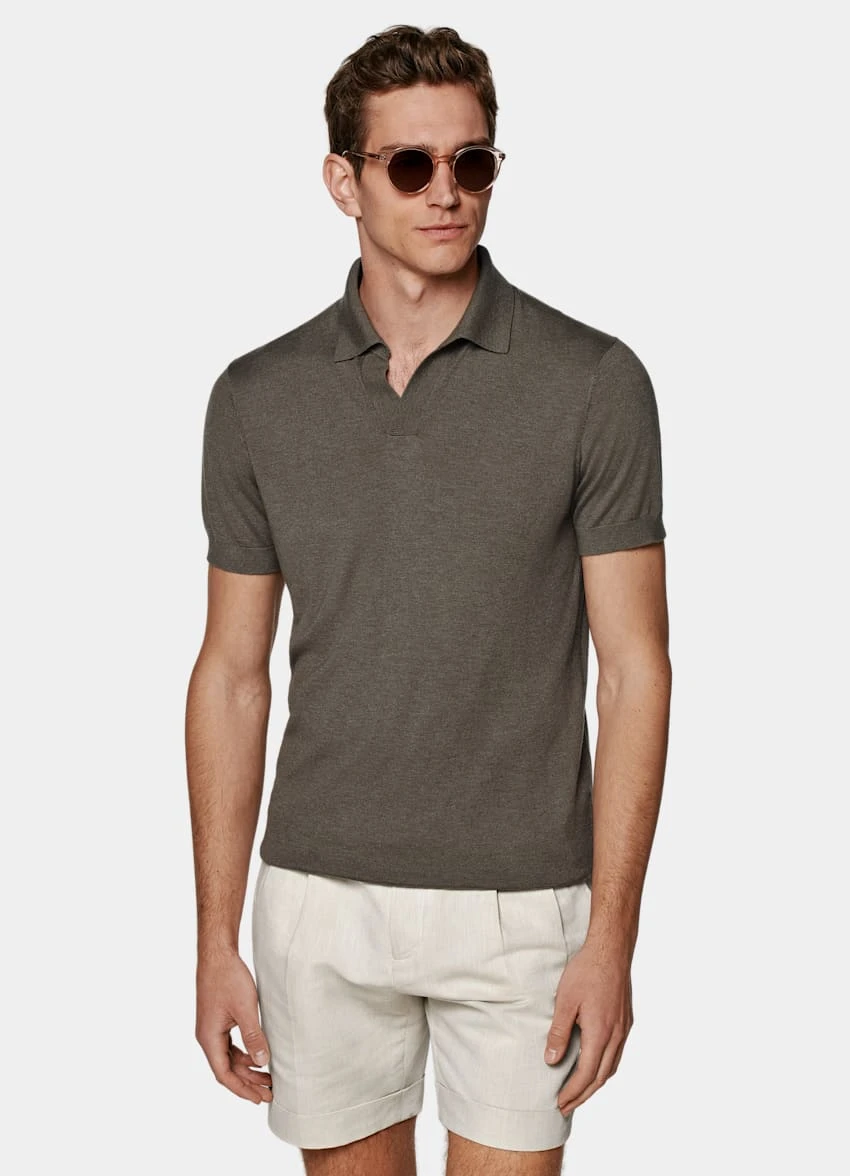 Taupe Buttonless Polo Shirt 2 Taupe Buttonless Polo Shirt - Image 2
