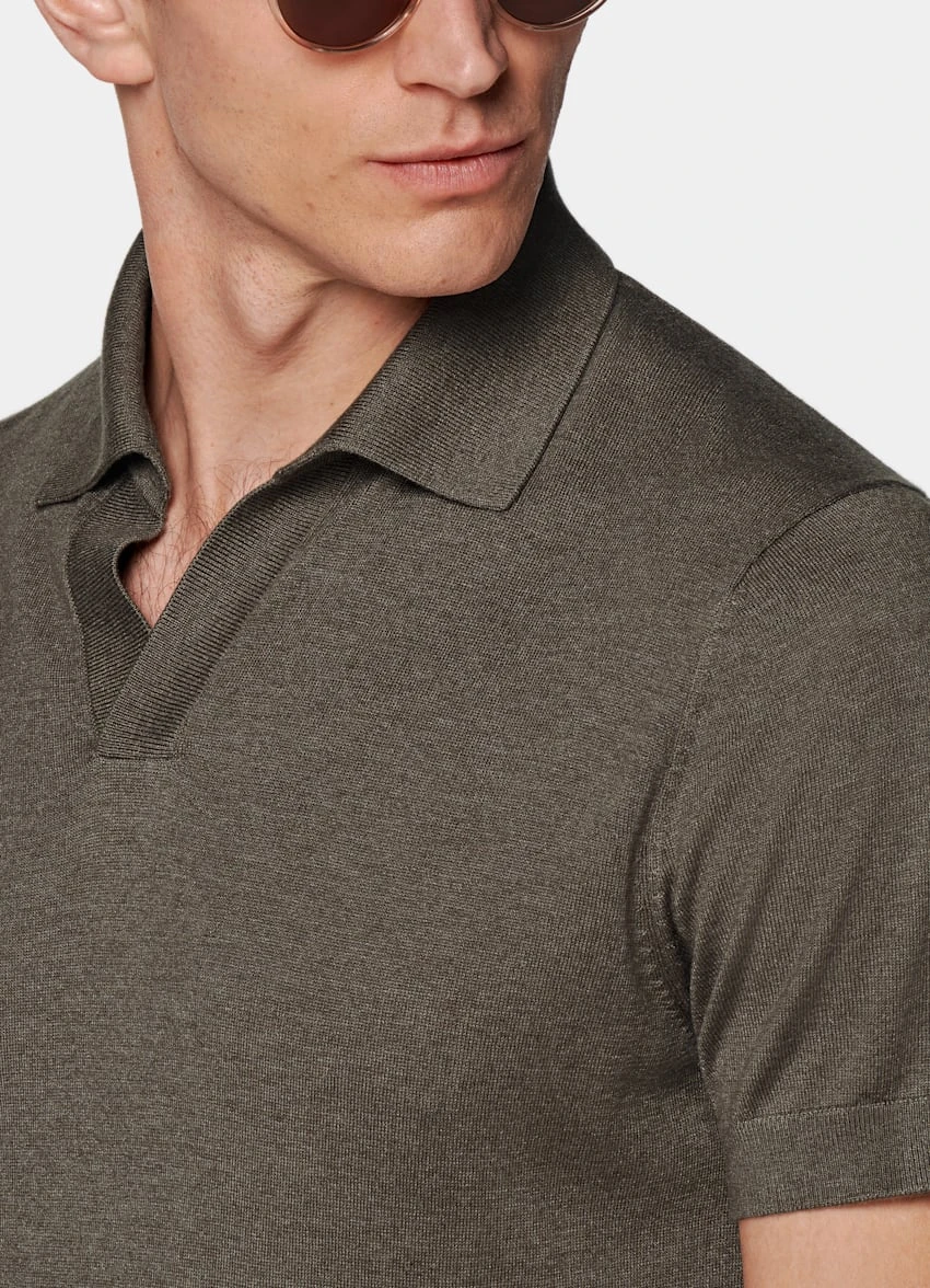 Taupe Buttonless Polo Shirt 3 Taupe Buttonless Polo Shirt - Image 3