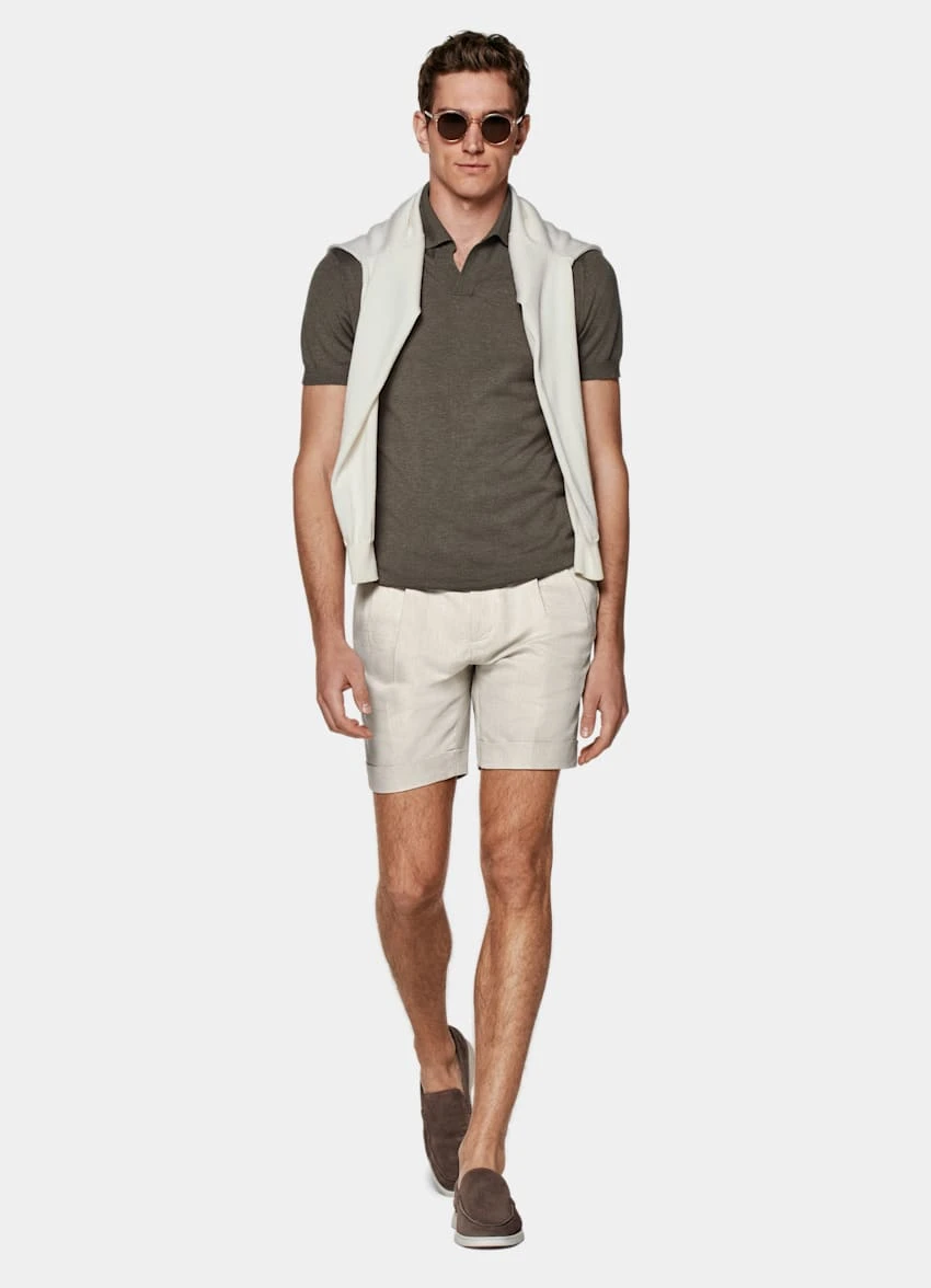 Taupe Buttonless Polo Shirt 4 Taupe Buttonless Polo Shirt - Image 4