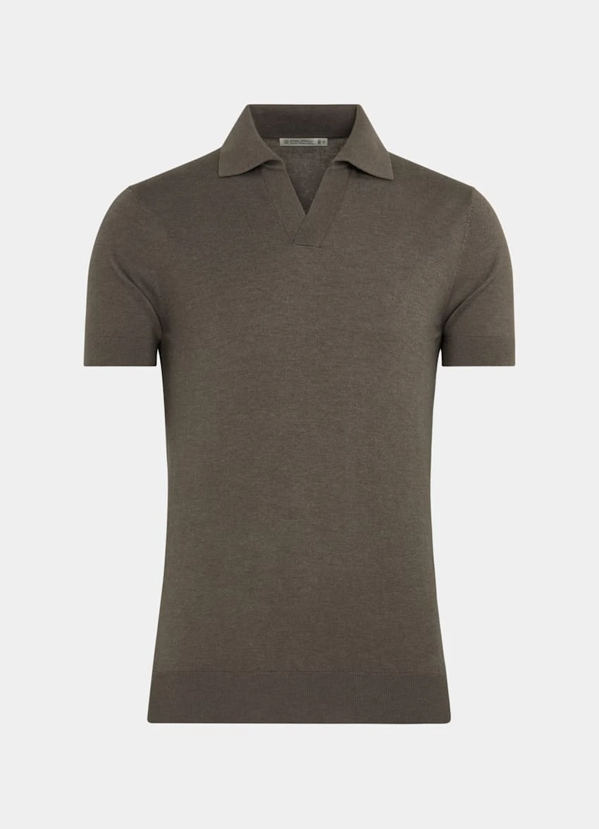 Taupe Buttonless Polo Shirt 8 Taupe Buttonless Polo Shirt - Image 8