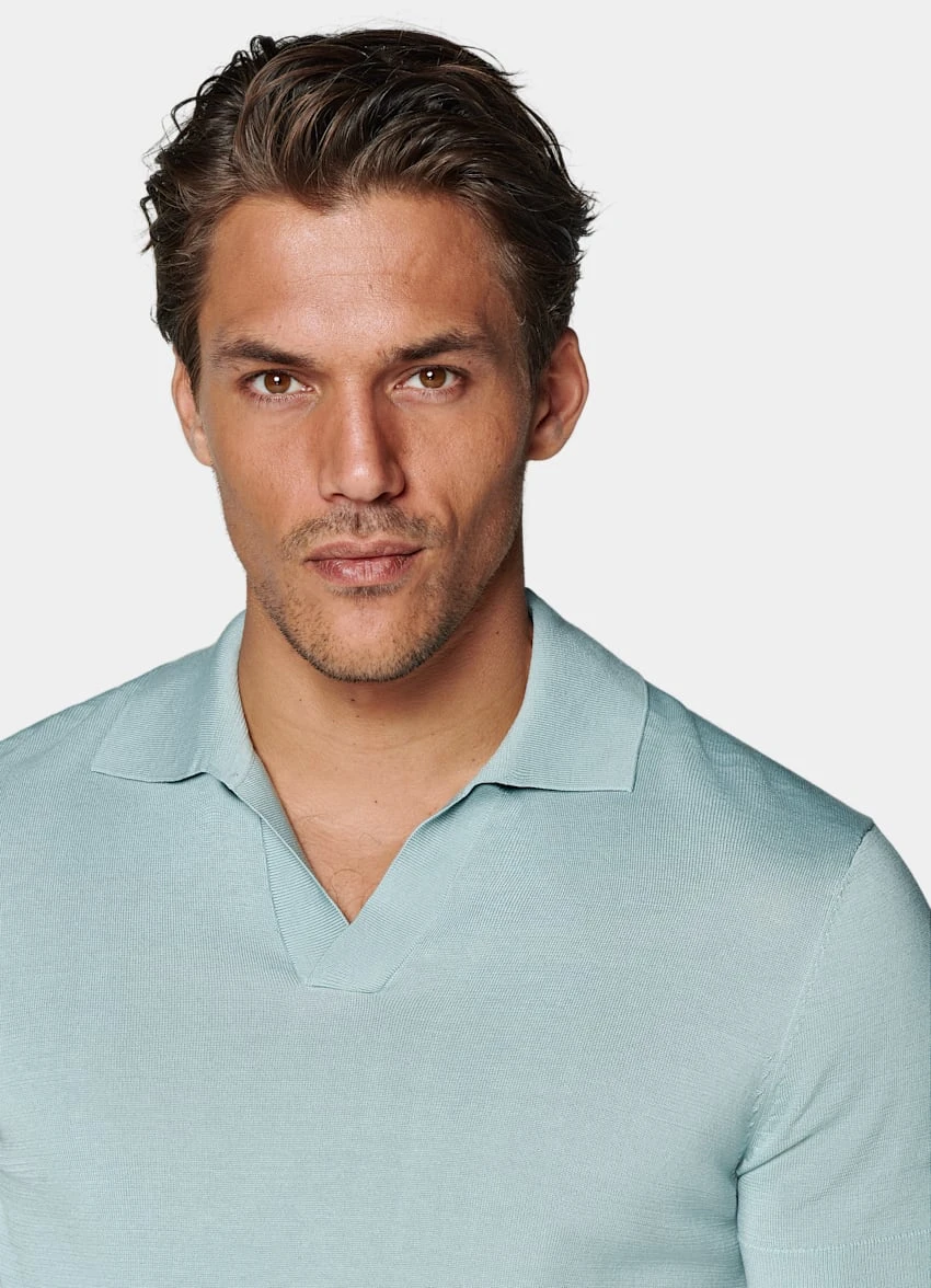 Mint Blue Buttonless Polo Shirt 1 Mint Blue Buttonless Polo Shirt