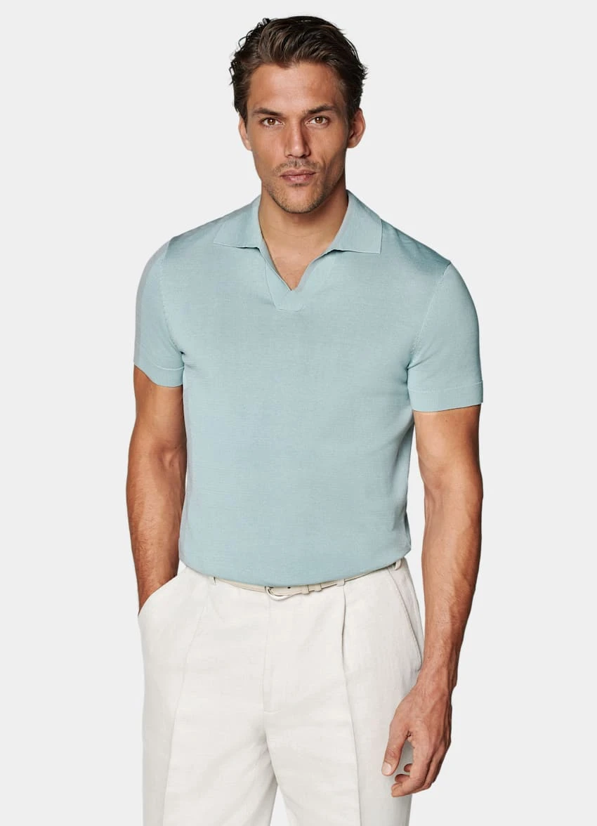 Mint Blue Buttonless Polo Shirt 2 Mint Blue Buttonless Polo Shirt - Image 2