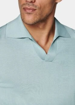 Mint Blue Buttonless Polo Shirt 10 Mint Blue Buttonless Polo Shirt -Suit Supply SW1650 103