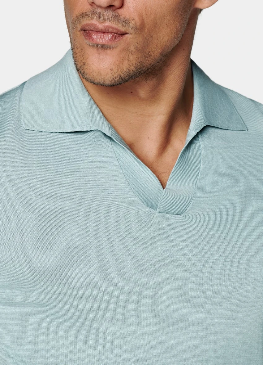 Mint Blue Buttonless Polo Shirt 3 Mint Blue Buttonless Polo Shirt - Image 3