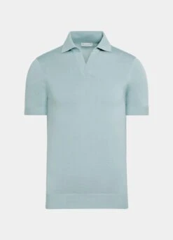 Mint Blue Buttonless Polo Shirt 15 Mint Blue Buttonless Polo Shirt -Suit Supply SW1650 25