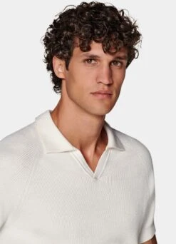 Off-White Ribbed Buttonless Polo Shirt