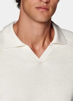 Off-White Ribbed Buttonless Polo Shirt -Suit Supply SW1653 103
