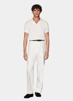 Off-White Ribbed Buttonless Polo Shirt -Suit Supply SW1653 104