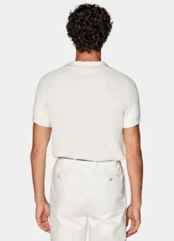 Off-White Ribbed Buttonless Polo Shirt -Suit Supply SW1653 105