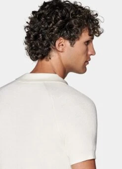 Off-White Ribbed Buttonless Polo Shirt -Suit Supply SW1653 106