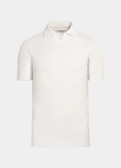 Off-White Ribbed Buttonless Polo Shirt -Suit Supply SW1653 25