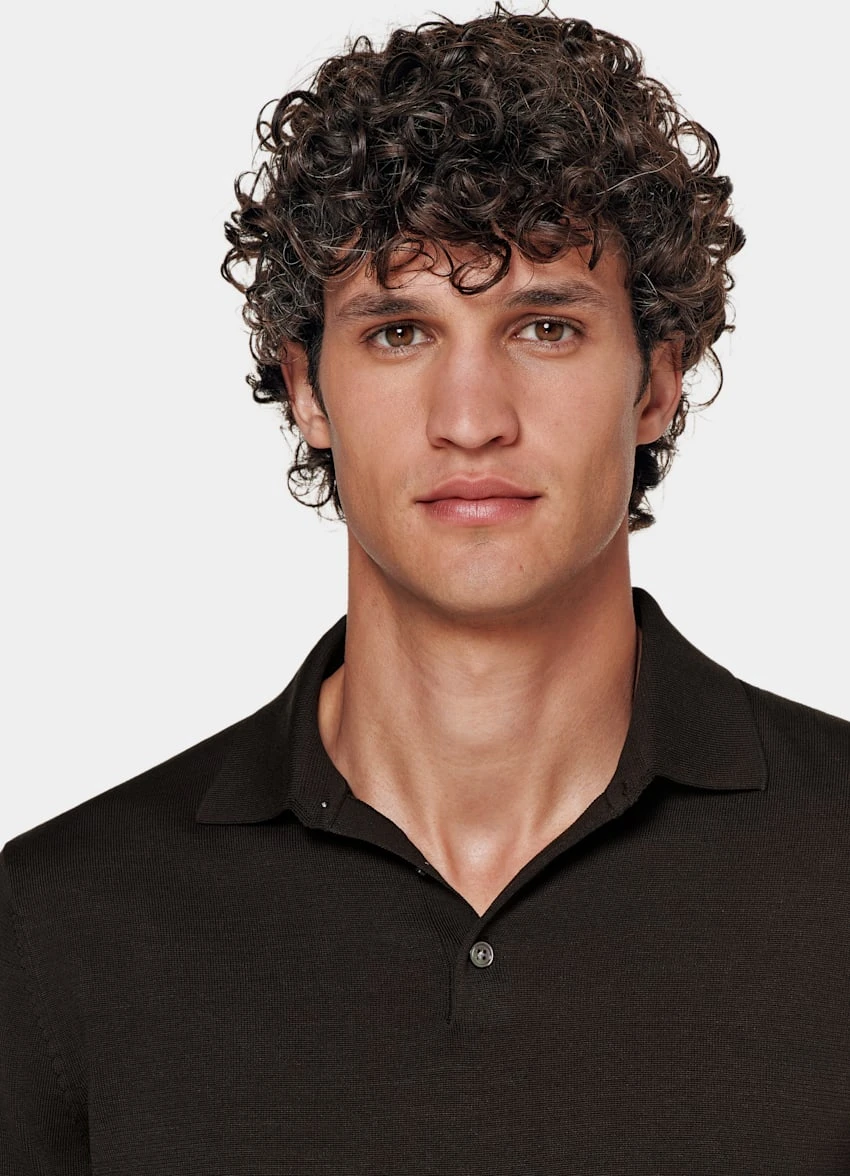 Dark Brown Long Sleeve Polo Shirt 1 Dark Brown Long Sleeve Polo Shirt