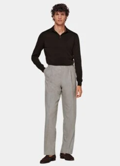 Dark Brown Long Sleeve Polo Shirt 11 Dark Brown Long Sleeve Polo Shirt -Suit Supply SW1657 104