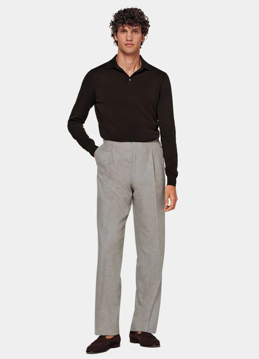 Dark Brown Long Sleeve Polo Shirt 4 Dark Brown Long Sleeve Polo Shirt - Image 4