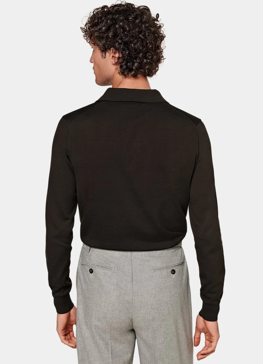 Dark Brown Long Sleeve Polo Shirt 5 Dark Brown Long Sleeve Polo Shirt - Image 5