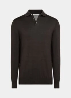 Dark Brown Long Sleeve Polo Shirt 15 Dark Brown Long Sleeve Polo Shirt -Suit Supply SW1657 25