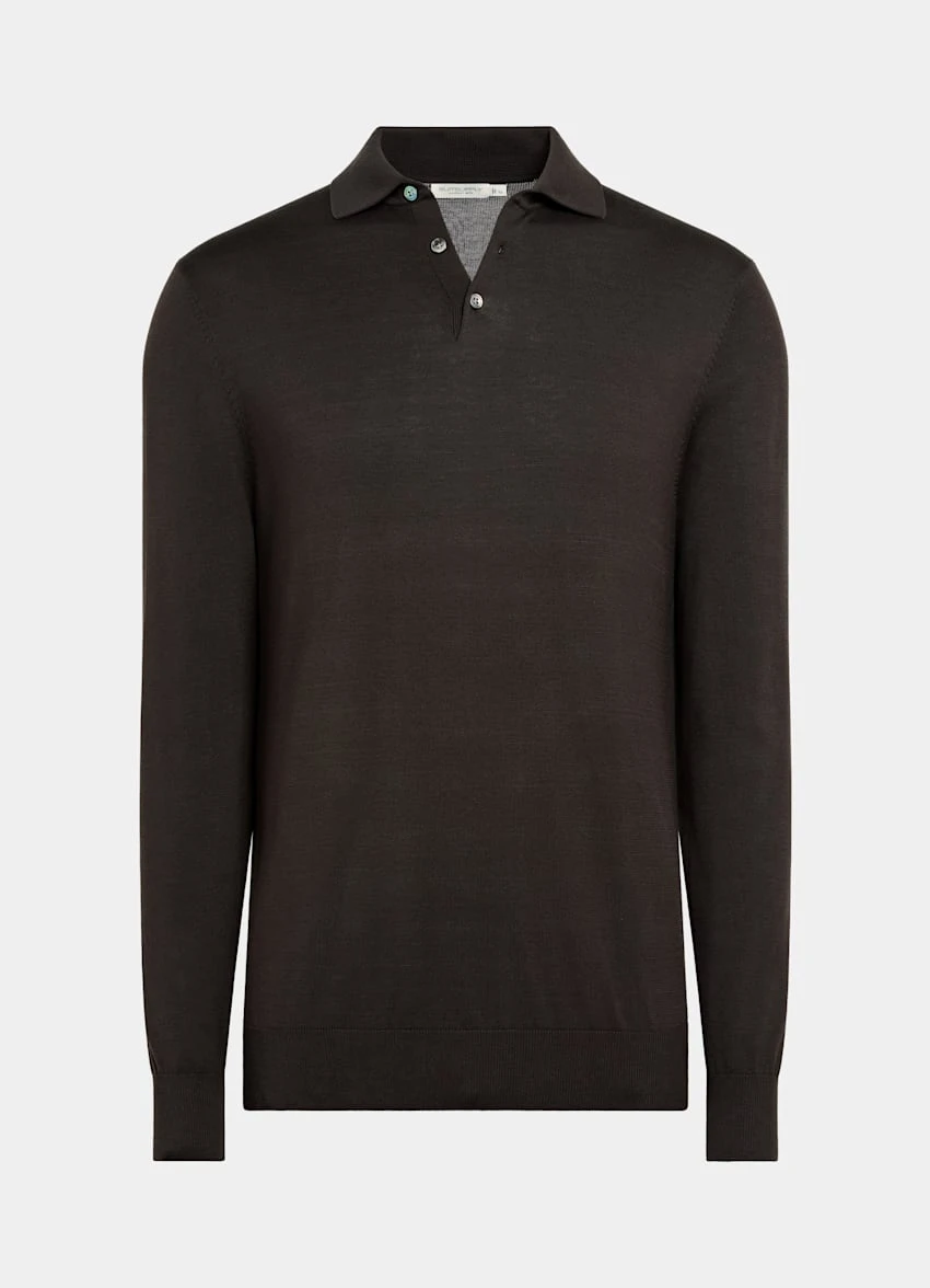 Dark Brown Long Sleeve Polo Shirt 8 Dark Brown Long Sleeve Polo Shirt - Image 8