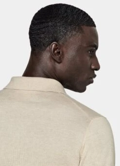 Sand Long Sleeve Polo Shirt -Suit Supply SW1658 106