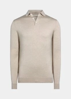 Sand Long Sleeve Polo Shirt -Suit Supply SW1658 25