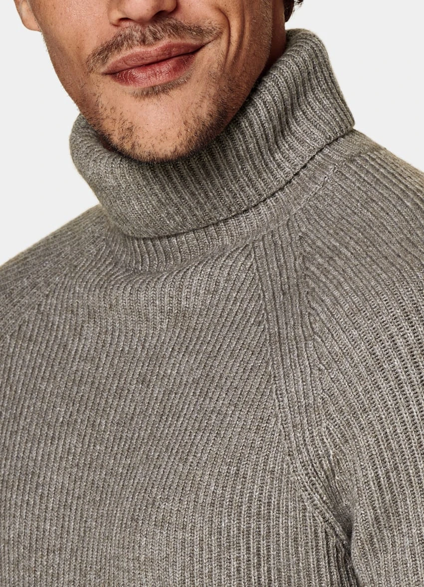 Taupe Ribbed Turtleneck 3 Taupe Ribbed Turtleneck - Image 3