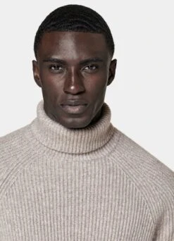 Sand Ribbed Turtleneck