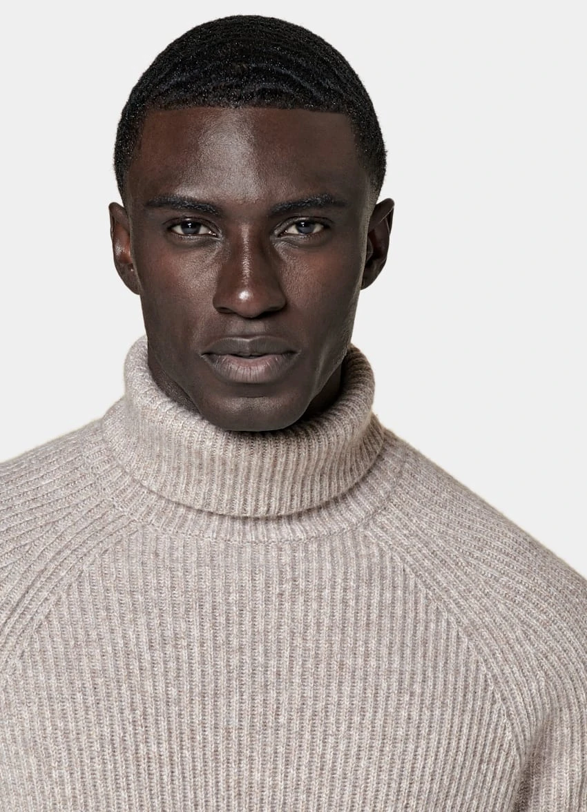Sand Ribbed Turtleneck 1 Sand Ribbed Turtleneck
