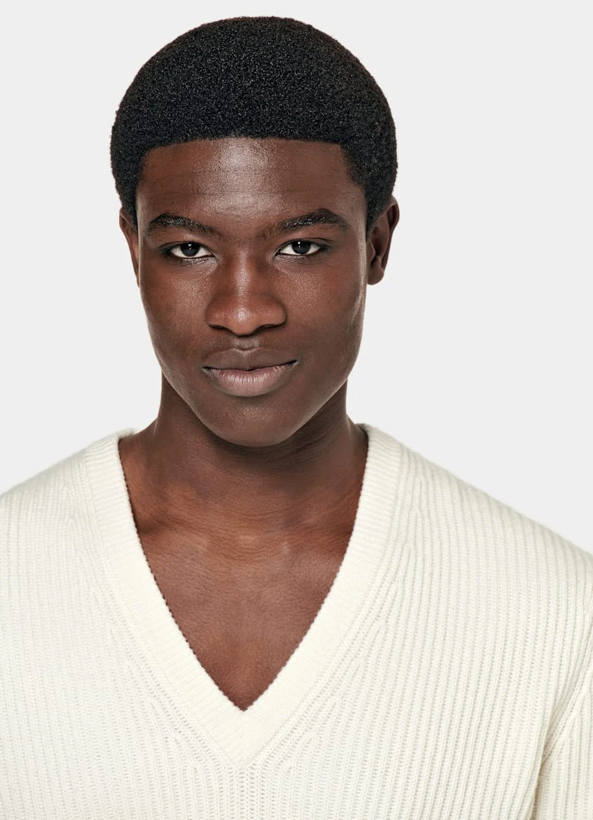 Off-White Ribbed V-Neck 1 Off-White Ribbed V-Neck