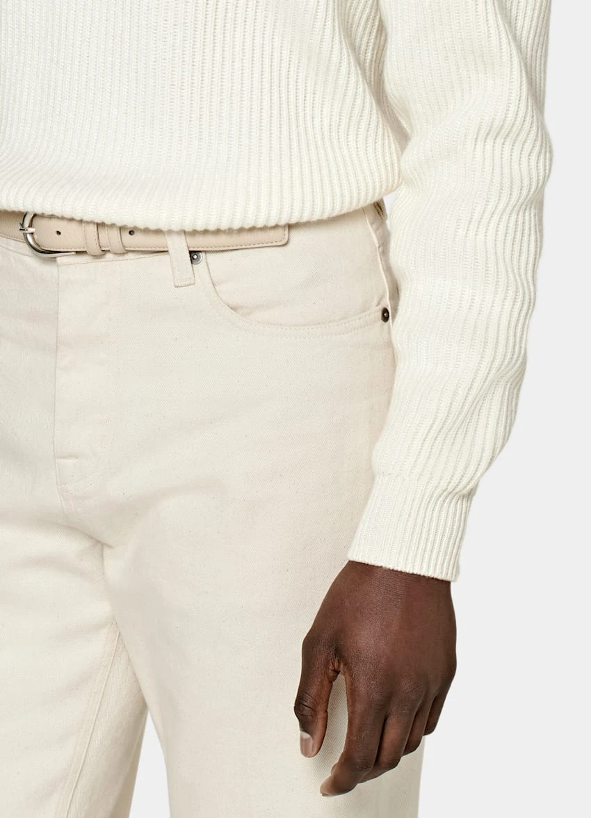 Off-White Ribbed V-Neck 3 Off-White Ribbed V-Neck - Image 3