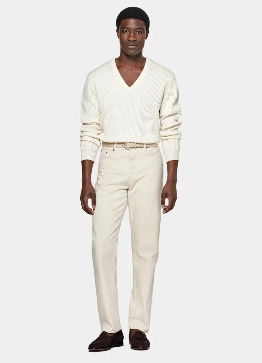 Off-White Ribbed V-Neck 4 Off-White Ribbed V-Neck - Image 4