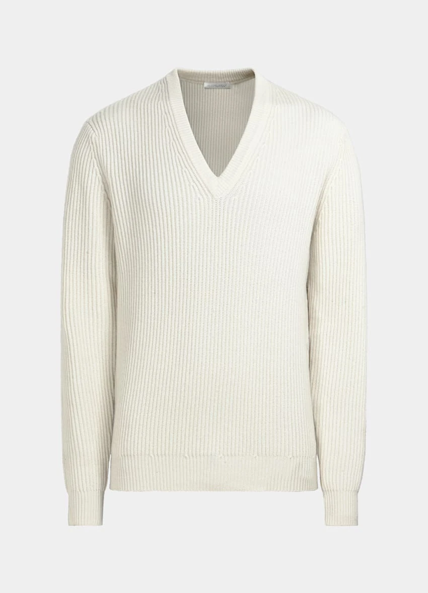 Off-White Ribbed V-Neck 8 Off-White Ribbed V-Neck - Image 8