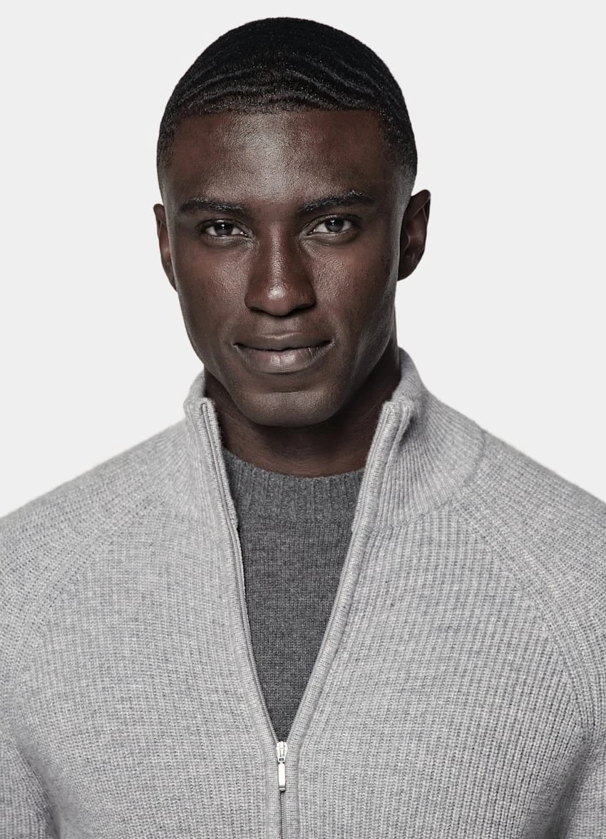 Light Grey Ribbed Zip Cardigan 1 Light Grey Ribbed Zip Cardigan