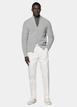 Light Grey Ribbed Zip Cardigan 11 Light Grey Ribbed Zip Cardigan -Suit Supply SW1729 104