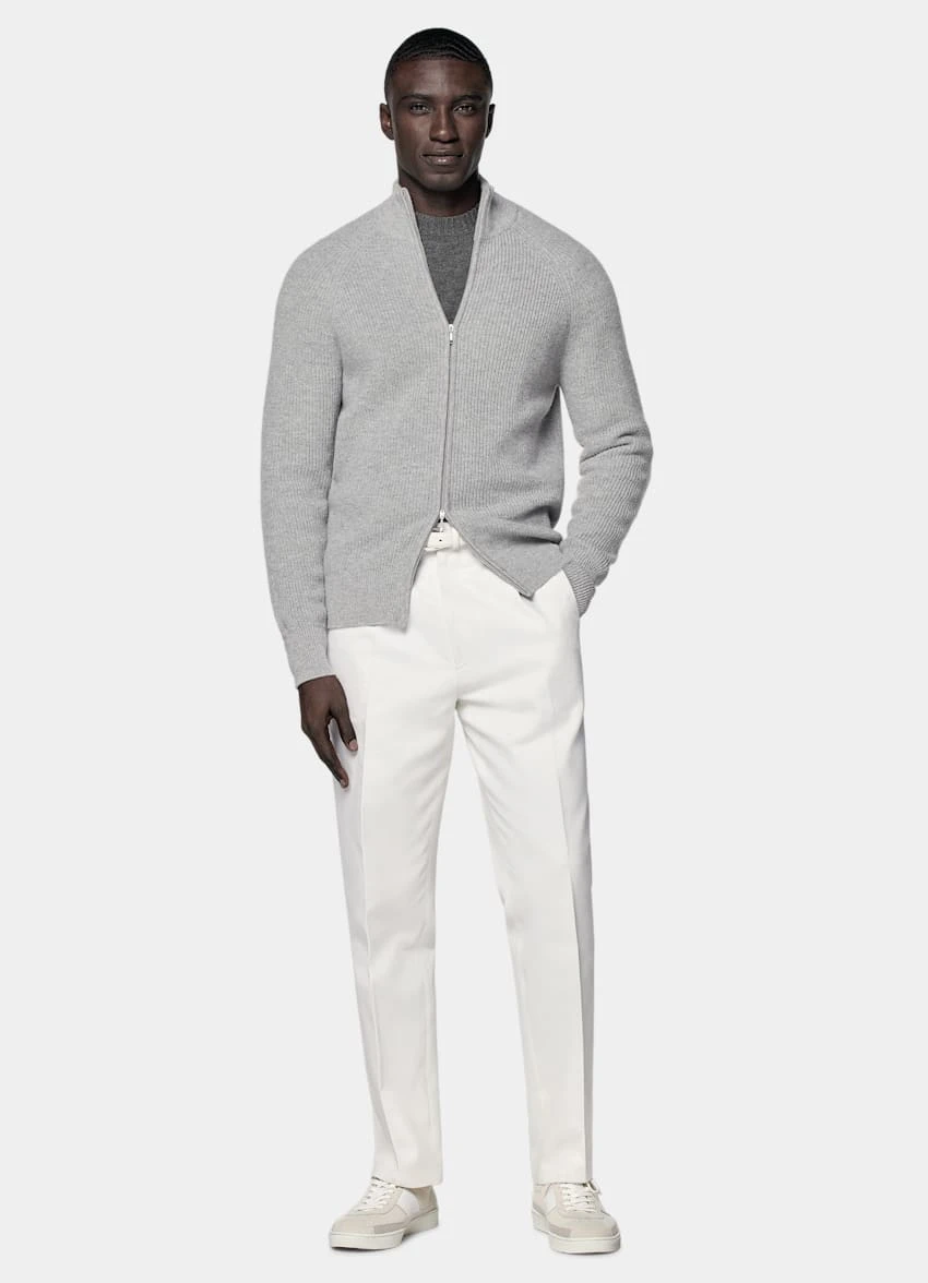 Light Grey Ribbed Zip Cardigan 4 Light Grey Ribbed Zip Cardigan - Image 4