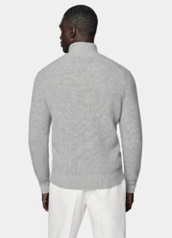 Light Grey Ribbed Zip Cardigan 12 Light Grey Ribbed Zip Cardigan -Suit Supply SW1729 105