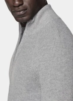 Light Grey Ribbed Zip Cardigan 13 Light Grey Ribbed Zip Cardigan -Suit Supply SW1729 106