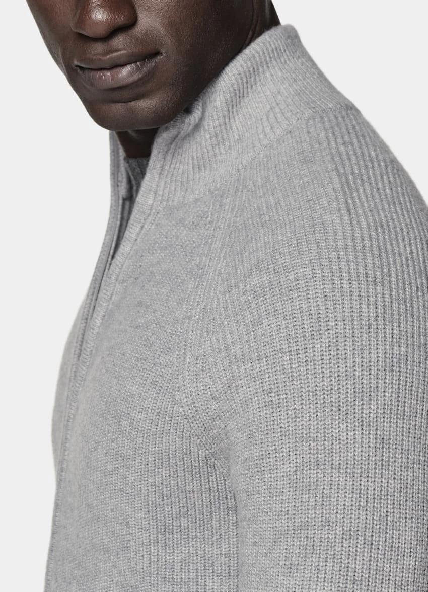Light Grey Ribbed Zip Cardigan 6 Light Grey Ribbed Zip Cardigan - Image 6