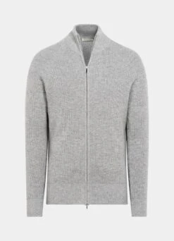 Light Grey Ribbed Zip Cardigan 15 Light Grey Ribbed Zip Cardigan -Suit Supply SW1729 25