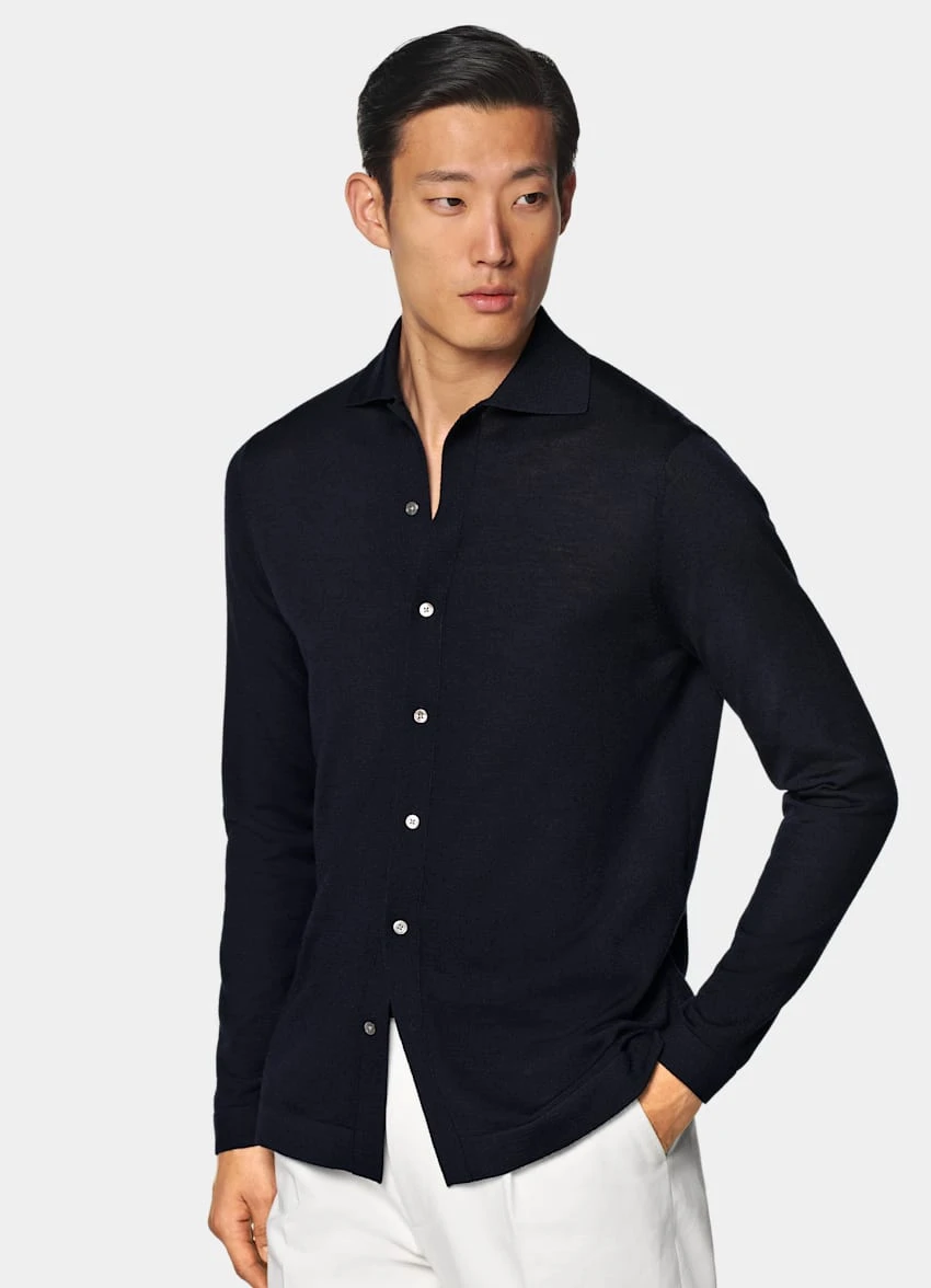 Navy Long Sleeve Polo Cardigan 2 Navy Long Sleeve Polo Cardigan - Image 2