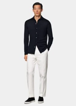 Navy Long Sleeve Polo Cardigan 10 Navy Long Sleeve Polo Cardigan -Suit Supply SW1730 104