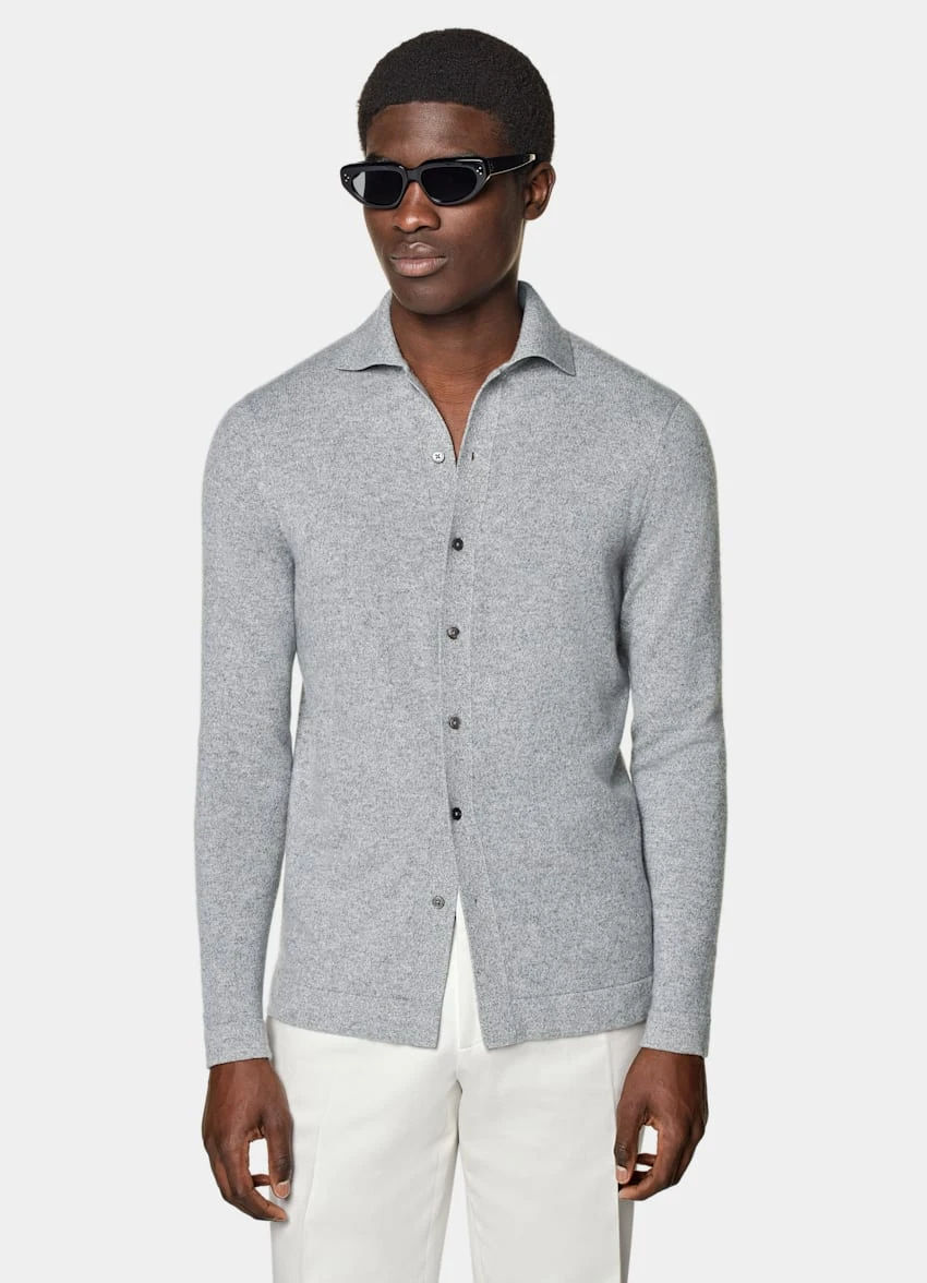 Grey Long Sleeve Polo Cardigan 2 Grey Long Sleeve Polo Cardigan - Image 2