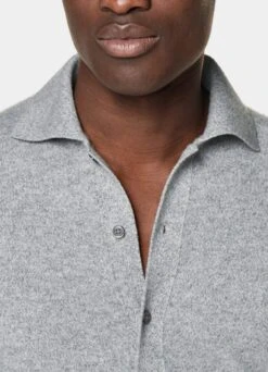 Grey Long Sleeve Polo Cardigan 10 Grey Long Sleeve Polo Cardigan -Suit Supply SW1733 103