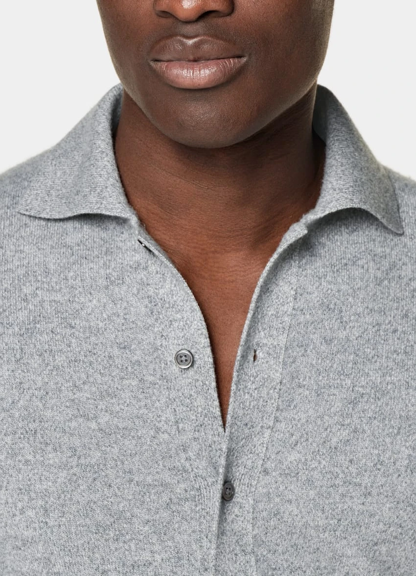 Grey Long Sleeve Polo Cardigan 3 Grey Long Sleeve Polo Cardigan - Image 3