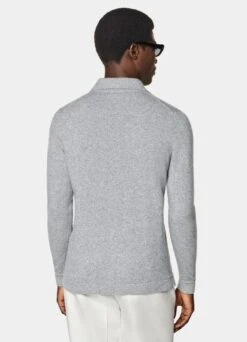 Grey Long Sleeve Polo Cardigan 12 Grey Long Sleeve Polo Cardigan -Suit Supply SW1733 105
